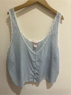 Victoria's Secret Blue & White Striped Lace-Trim Cropped Tank